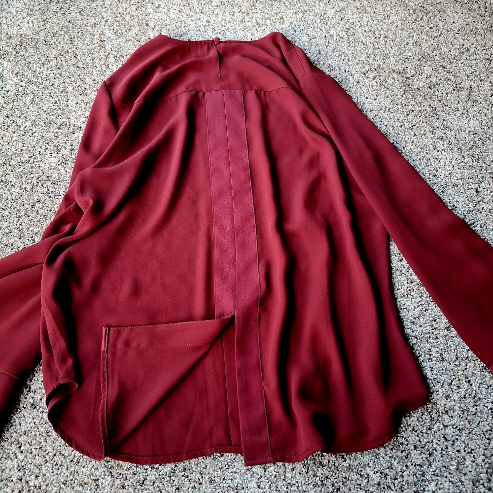 J Crew 365 | NWOT Maroon Red Pleat Front Tuxedo Blouse Split M Medium J. Crew